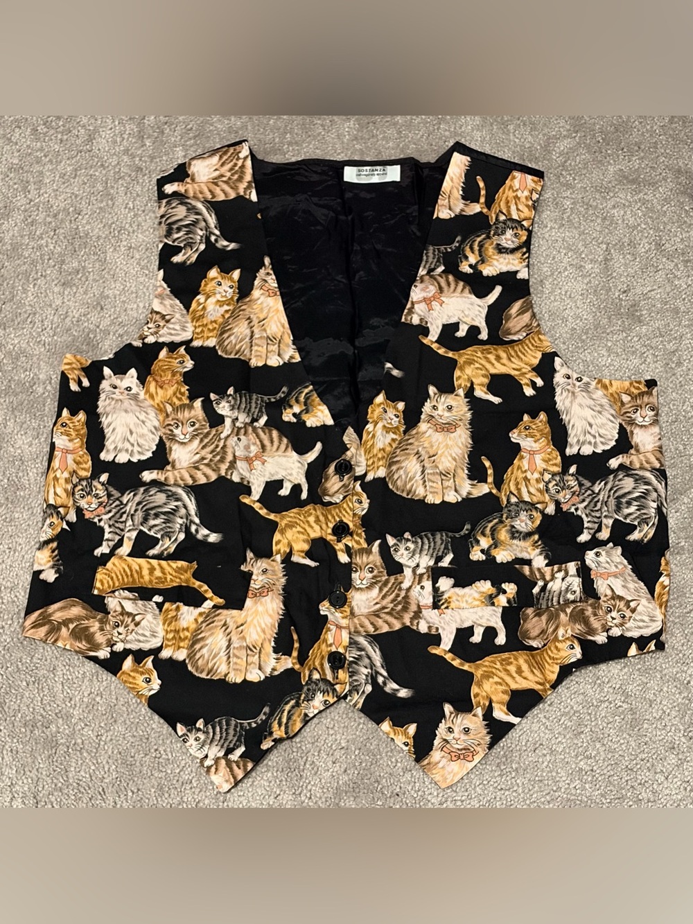 VTG 90s Sostanza Women’s Cat Vest Measured Size Medium
